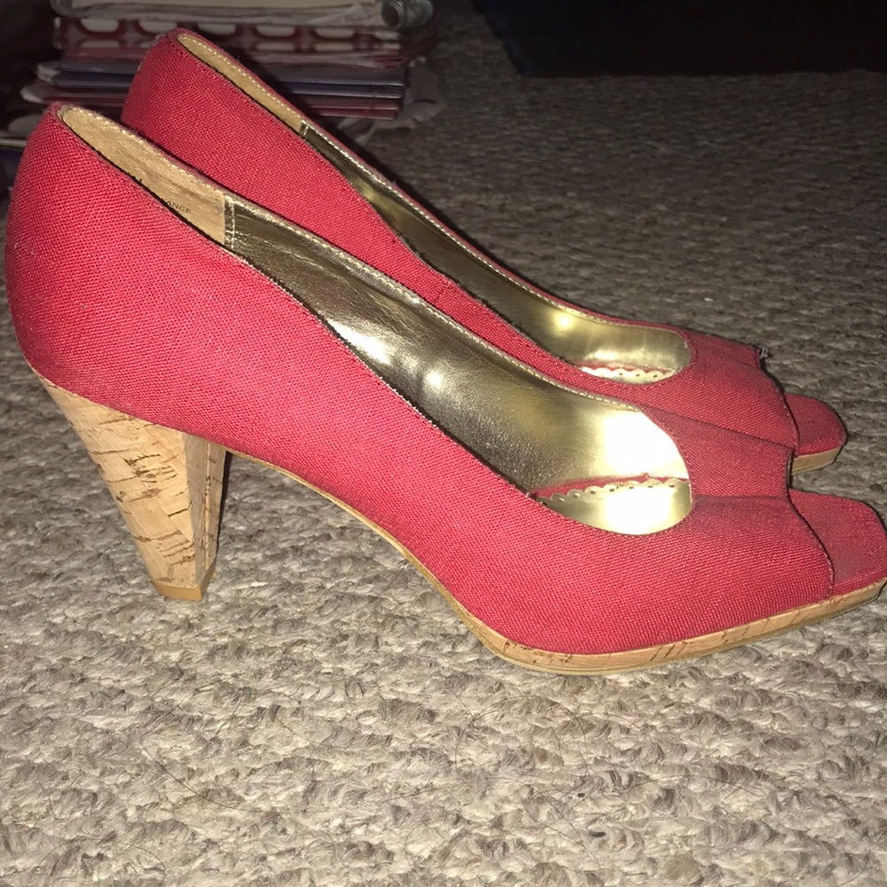 Red canvas and cork heels